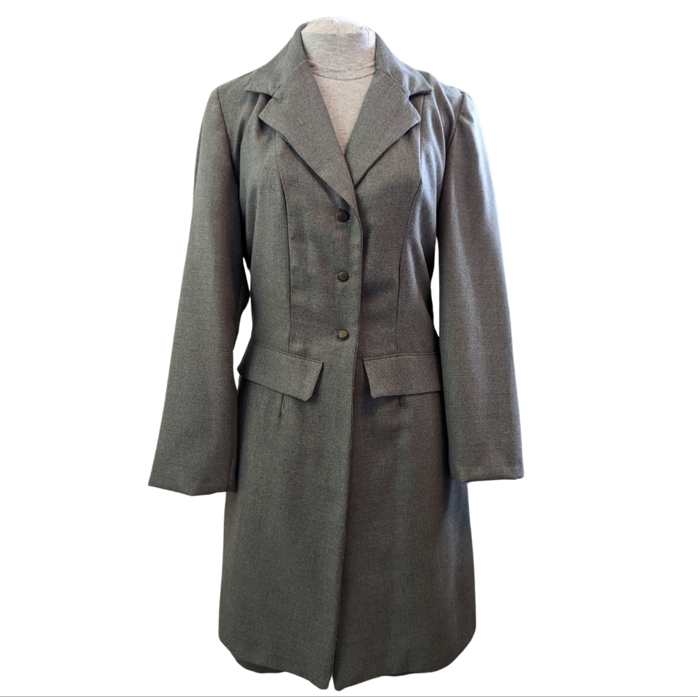 Handmade OOAK sz14 / L long gray suiting lined fitted button blazer / jacket EUC